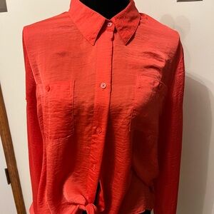 Ellen Tracy Vibrant Red Button-Down Shirt Ties in front